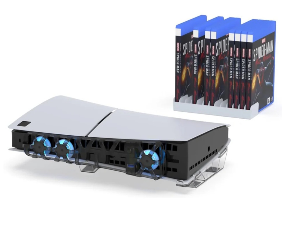 DOBE 3 in1 Kit comes with PS5 SLIM Horizontal Stand, Intelligent Cooling Fan & Game CD Case Organizer for PS5 Slim - TP5-35129
